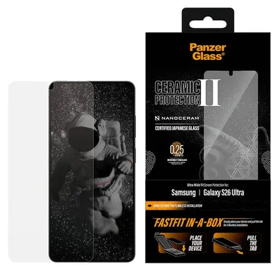 Obrázok produktu pre PanzerGlass ® Ceramic Screen Protector Samsung Galaxy S26 Ultra | Ultra-Wide Fit w. Fastfit in-a-box, Samsung, Samsung - Galaxy S26 Ultra, Suché aplikovanie, Odolné proti poškriabaniu, Odolný proti nárazom, Priehľadná, 1 kusov