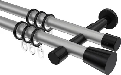 Produktbild von Interdeco Gardinenstange / Vorhangstange Silbergrau / Schwarz, Typ Prestige Sitra (Konus), 20 mm Ø 2-läufig, 120 cm
