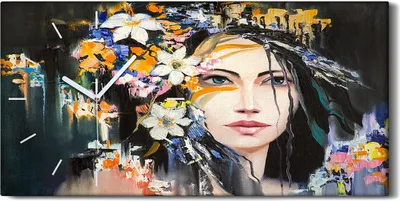 Produktbild von Wanduhr Uhr Wandbild Leinwand 60x30 Malerei Abstrakte Frauen Blumen Kunst - weiße Hände
