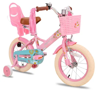 Kinderfahrrad 12 Zoll für Mädchen 3-4 Jahre, Stützräder, Korb, Rosa