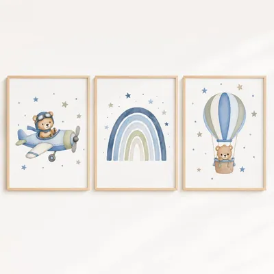 Produktbild von Kinderzimmer Poster Set 3 x 30 x 40 cm, 3-teilig, Aquarell Tiere, für Kinderzimmer