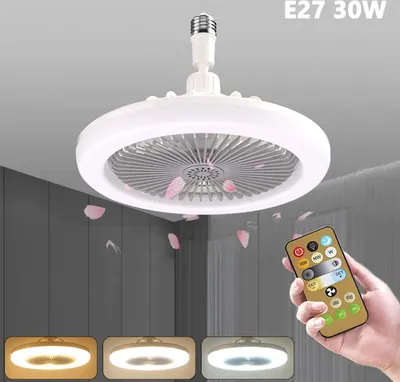 Obrázok produktu pre 30W stropný ventilátor s osvetlením a diaľkovým ovládaním, mini LED stropné svetlo s ventilátorom, jas a farba 3 režimy stmievania, spálňa kuchyňa jedáleň lampa, sivá