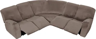 Produktbild von (Taupe) 5-Sitzer-Liegebezug, Samt, L-Form, Stretch-Liegesofa, Anti-Rutsch-Kissen, Sofabezüge