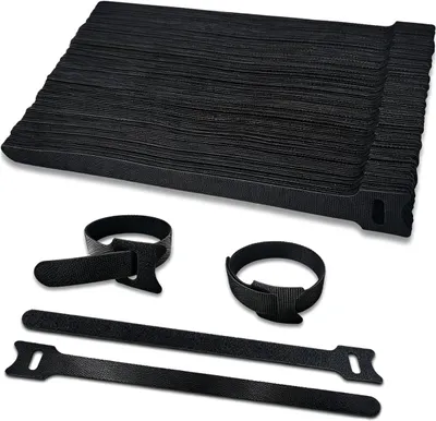 Produktbild von Klettband-Kabelbinder – Wiederverschließbare Bänder – Kabelmanagement für den Hausgebrauch – Wiederverwendbares Nylonmaterial – 100 Stück, 200 mm – Schwarz