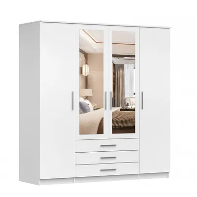 Produktbild von 2er-Set Schwebetürenschrank Schrank Kleiderschrank mit Spiegeln Weiß/Weiß 200cm Szantal mit Kommode 135cm FRIDA 01