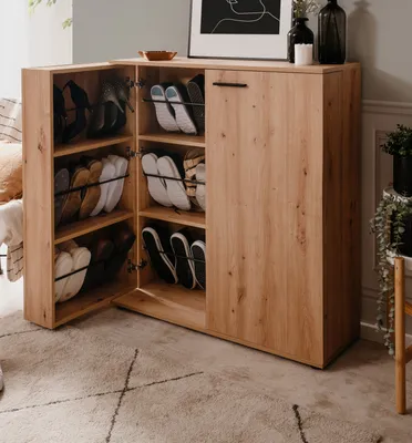 Produktbild von Schuhschrank "Logu" in Artisan Eiche 100 x 110 cm, aufklappbar für 24 Paar Schuhe