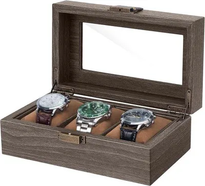 Image de Coffret à montres en bois à 3 compartiments - Coffret pour montres - 1 pièce - CuirPolyuréthane- 20 x 12 x 8,5 cm