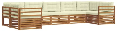 Produktbild von vidaXL Outdoor-Sofagarnitur mit Kissen 7 pcs Natur und Creme