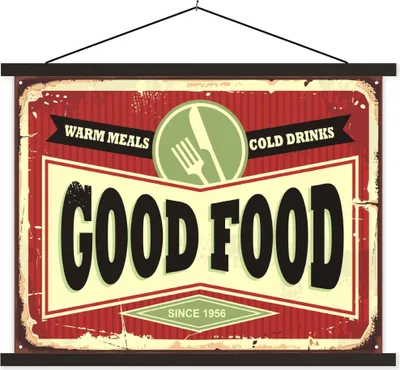 Produktbild von MuchoWow® Textilposter Essen - Jahrgang - Restaurant - Zeichnung 60x45 cm mit schwarzem Rahmen - Poster Schlafzimmer