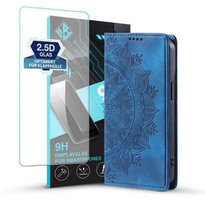 Produktbild von Mandala Handyhülle für Google Pixel 11 / 11 Pro RFID Schutz Klapphülle Case Cover Design Schutzhülle mit 9H Displayglas Farbe: Blau