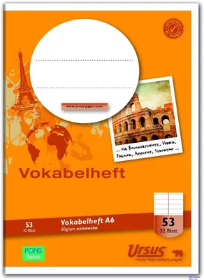 Produktbild von Vokabelheft A6 liniert mit Mittelstrich 32 Blatt Packung mit 10 Stück