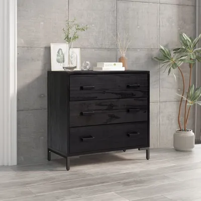 Produktbild von The Living Store Kommode Schwarz 75x35x70 cm Massivholz Kiefer