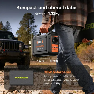Imagen del producto de Estación de energía portátil de 98 Wh con panel solar plegable de 30 W, generador solar de 150 W, batería para actividades al aire libre con salidas DC, ideal para caravanas, viajes por carretera y aventuras