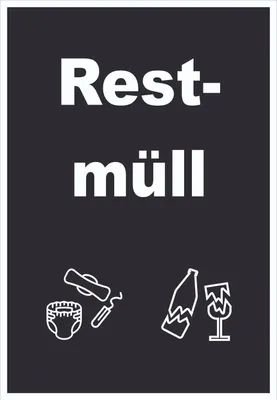 Produktbild von Restmüll Mülltrennung Schild Text Symbol Haushalt hochkant A4 Rückseite selbstklebend