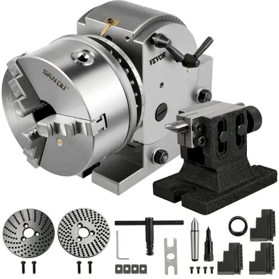 Produktbild von Frantools Teilapparat Rundtisch 160MM Teilkopf mit 3 Backenfutter schwenkbar horizontal vertikal für Fräsmaschine