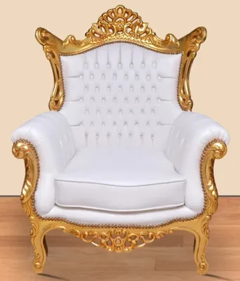 Produktbild von Barocksessel Sessel Weiß Gold Armlehne Kunstleder XXL Thron König Royal Majestät