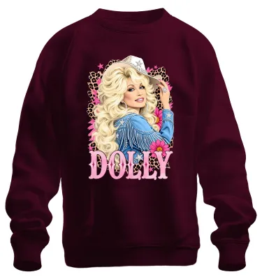 Productafbeelding van Dolly Parton, legende van de countrymuziek, cowgirl, westerzangeres, sweatshirt, trui, bordeauxrood, maat M