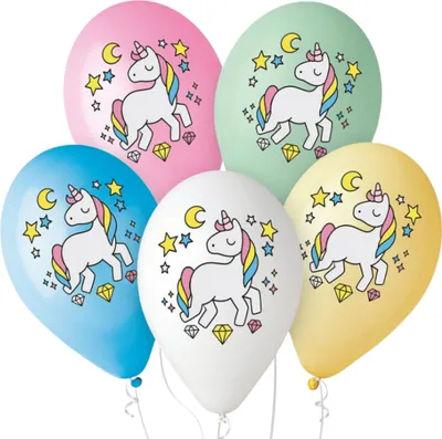 Zdjęcie produktu dla Balon gumowy jednorożec magiczna noc 5 szt 30cm Gemar