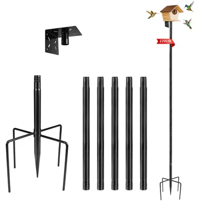 Vogelhausstange 220 cm, 5-teilig, höhenverstellbar, schwarz