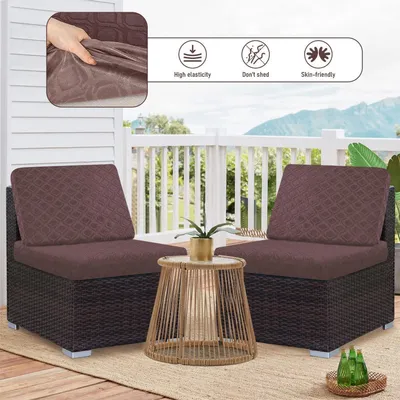 Produktbild von Sitzkissenbezüge für Gartenmöbel 4-Sitzer Kaffeebraunmuster Wasserdicht Stretch Rutschfest