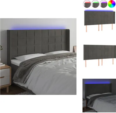 Imagen del producto de vidaXL Cabecero LED, gris oscuro, 203x16x118/128 cm, terciopelo - Cabecero y piecero