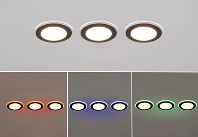 Produktbild von 3er Set LED Einbaustrahler flach Ø 8cm Farbwechsel Fernbedienung dimmbar Schwarz