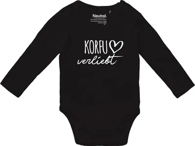 Produktbild von Huuraa Baby Body Korfu verliebt 80 Black  Baumwolle Fairtrade Langarmbody Geschenkidee