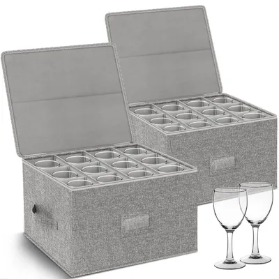 Obrázok produktu pre Omgoods – Súprava dvoch úložných boxov na vinné poháre s priehradkami