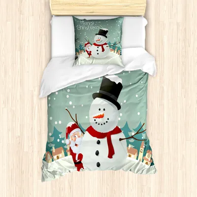 Produktbild von ABAKUHAUS Weihnachten Mantele, Weihnachten Winter-Thema, Milbensicher Allergiker geeignet mit Kissenbezügen, 135 cm x 200 cm - 80 x 80 cm, Almond Grün Eggshell