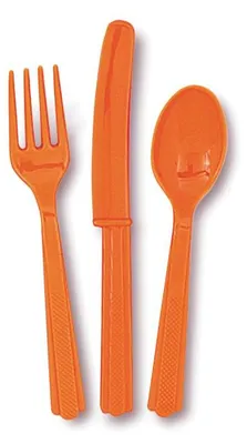 Produktbild von Plastik Besteck orange 18 tlg. Löffel Messer Gabeln