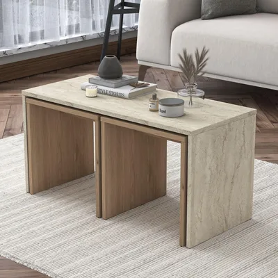 Productafbeelding van Skye Decor, hoogwaardige set van drie bijzettafels - Saffier eikenhout, 100% melamine