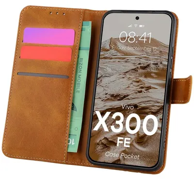Produktbild von Handyhülle mit Klappe für Vivo X300 FE, Bizon Case Pocket, Braun