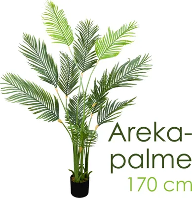 Produktbild von Decovego künstliche Arekapalme, Kunstpalme, 170 cm aus Kunststoff in Grün, Kunstpflanze für Wohn- & Büroräume, allergikerfreundlich & pflegeleicht