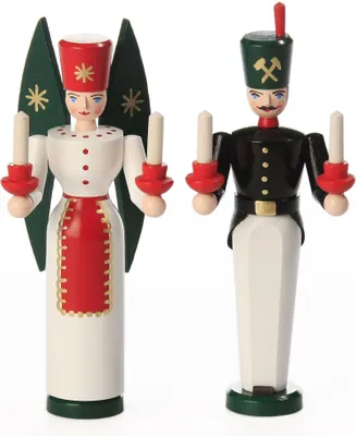 Zdjęcie produktu dla Figurki świetlne Figurki świetlne Górnik i anioł kolorowe – klasyczne Erzgebirge szer. x wys. x gł. 5,5 x 12 x 4,5 cm NOWE