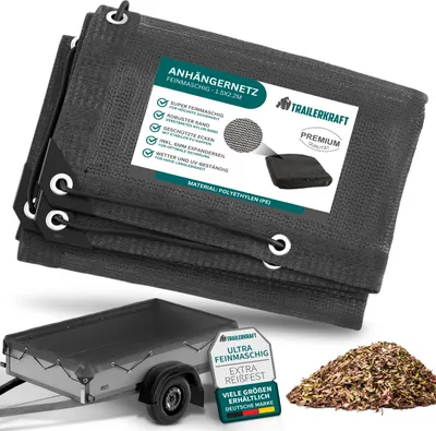 Produktbild von TRAILERKRAFT® Anhängernetz Feinmaschig 1,5x2,2m schwarz - Abdecknetz mit Gummiseil - zur Ladungssicherung - Transportnetz Netz für Anhänger, Ladungssicherungsnetz feinmaschig