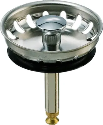Produktbild von Edelstahl Siebkörbchen für Spülen-Ablauf Ø 54 mm, ( 1 1/2 Zoll ) für Excenterbedienung, für Teka Spülen, Hubstange Ø 8 mm, Gesamtlänge 60 mm bis 84 mm einstellbar