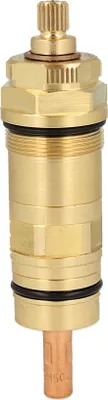 A close-up studio shot of a brass plumbing cartridge.