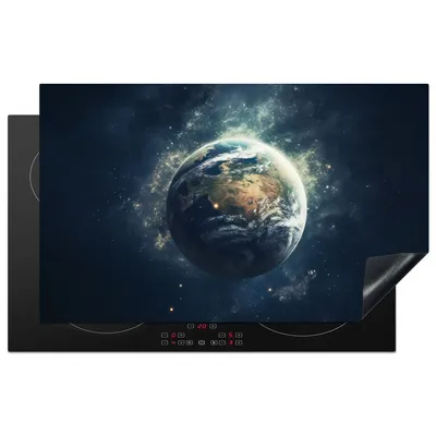 Produktbild von KitchenYeah© Herdabdeckplatte Weltraum - Erde - Sterne - Universum , 83x51cm, Küche Deko, Glaskeramikkochfeld Herdabdeckung, Abdeckplatte fùr Kochfeld