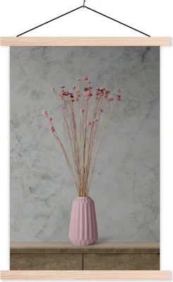 Produktbild von MuchoWow® Textilposter Blumen - Vase - Stilleben 60x90 cm mit holzfarbenen Rahmen - Textil