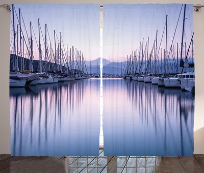 Produktbild von ABAKUHAUS Sommer Rustikaler Gardine, Yachthafen im Sonnenaufgang, Schlafzimmer Kräuselband Vorhang mit Schlaufen und Haken, 280 x 260 cm, Lila lila grau