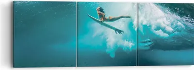 Produktbild von Bild auf Leinwand - Leinwandbild - 3 Teile - Surfen Unterwasser Frau - 90x30cm - Wand Bild - Wanddeko - Wandbilder - Leinwanddruck - Bilder - Wanddekoration - Leinwand bilder - Wandbild - CA90x30-4898