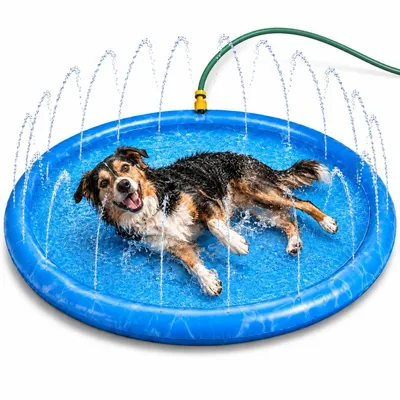 Produktbild von maxxpro Hundepool und Kühlmatte Ø100 CM - Hundeplanschbecken und Kühlmatte für Hunde - mit Sprinklern - PVC - Blau