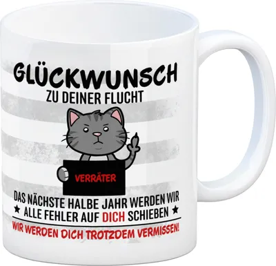 Produktbild von Glückwunsch zur Flucht, Verräter Mittelfinger Kaffeebecher mit Katze