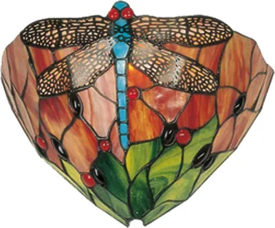Zdjęcie produktu dla Clayre & Eef lampa ścienna Tiffany 30x15x20 cm czerwona zielona szklana ważka