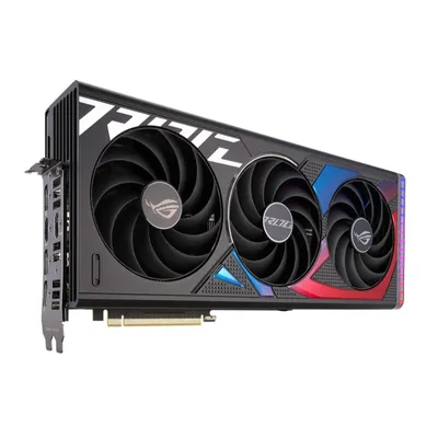A high-end graphics card with multiple fans and RGB lighting.