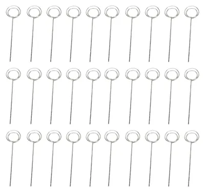 Produktbild von 30 Stück Platzkartenhalter, 11 cm Länge, silberfarbene, runde Blumenstäbchen für Hochzeit, Geburtstag, Party