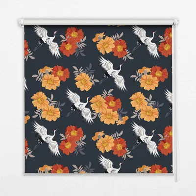Produktbild von Seitenzug-Rollo Fensterrollo Jalousie - Thermo-Rollo Verdunkelungsrollo - 80x140 cm - Blumen und Kraniche
