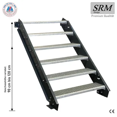 Produktbild von 6 Stufen Stahltreppe anthrazit Breite 110 cm Geschosshöhe 90 - 120 cm ohne Geländer