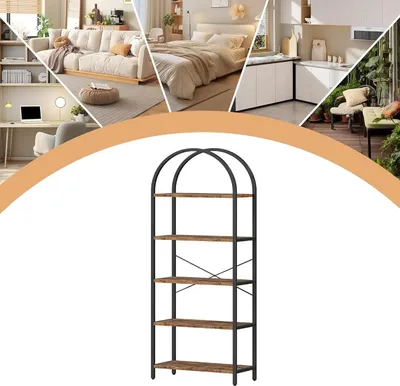 Immagine prodotto di Libreria ad arco - 5 ripiani - Libreria angolare in rattan alta 180 cm - Libreria autoportante per ripostiglio - Marrone