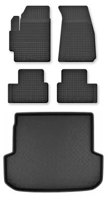 Image de Tapis en caoutchouc + bac de coffre pour Subaru Outback III 2003-2009 (break) – 5 pièces, noirs, semi-universel, adapté